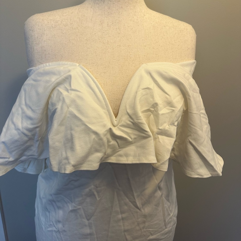 White bodycon off the shoulder(ruffle layer) curvy dress​​​